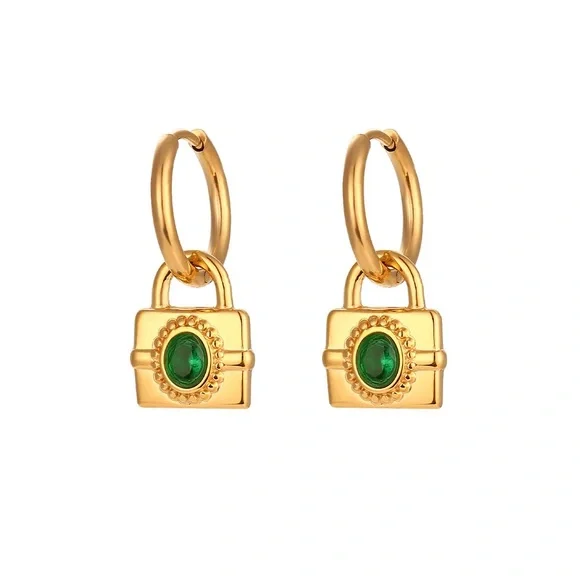 18K Gold Plated Padlock Earrings*Mini Hoops*Lock Pendant Earrings*Vintage*ML - Picture 3 of 4